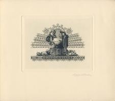 1940. 2P-s bankjegy el nem fogadott tervezete, mint meghívó rézkarca, Horváth E. sajátkezű aláírásával (matyó anya gyermekével) T:I