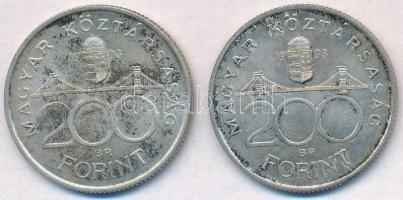 1993. 200Ft Ag "MNB" (2x) T:2 patina