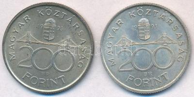 1993. 200Ft Ag "MNB" (2x) T:2 patina