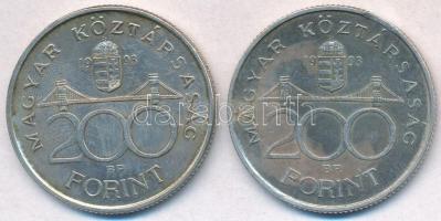 1993. 200Ft Ag "MNB" (2x) T:2 patina