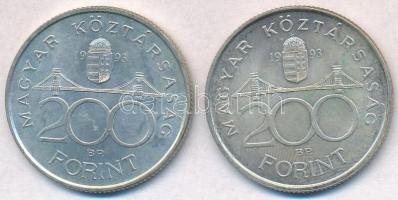 1993. 200Ft Ag "MNB" (2x) T:2 patina