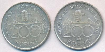 1993. 200Ft Ag "MNB" (2x) T:2 patina