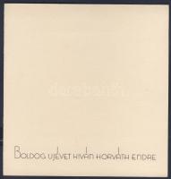 1940. 2P-s bankjegy el nem fogadott tervezete, mint újévi meghívó rézkarca Horváth E. sajátkezű aláírásával (kislány babával) T:I