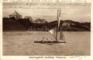 Balatongyörök, fürdőhely, vitorlás hajó, villa. Malek Károly kiadása (EK)