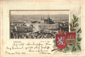 Praha, Prag, Prague; Chrám sv. Víta / St. Vitus Cathedral. Emb. coat of arms, floral Art Nouveau litho (EK)