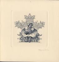 1940. 2P-s bankjegy el nem fogadott tervezete, mint újévi meghívó rézkarca Horváth E. sajátkezű aláí...