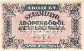 1946. 100.000.000AP fehér, vízjel nélküli papíron T:I