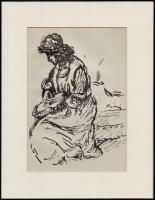 Rippl-Rónai József (1861-1927): Gitáros hölgy, cinkográfia, papír, jelzett a cinkográfián, paszpartuban, 23×16 cm