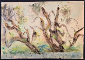 Antal Irén (1903-1999): Öreg fák. Akvarell, papír, jelzett, 30×43 cm