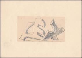 Barta Lajos (1899-1986): Szoborvázlat 5. Ceruza, papír, paszpartuban, jelzés nélkül, 9x17 cm