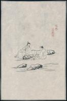 XX. sz. eleje: Két szerzetes. Kínai fametszet rizspapíron / Chinese wood engraving on rice-paper. 21x14 cm