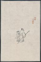 XX. sz. eleje: Vándorok. Kínai fametszet rizspapíron / Chinese wood engraving on rice-paper. 21x14 cm