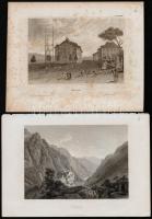 cca 1840-1880 7 db régi acélmetszet különféle metszőktől (Sarnem und der Landenberg, Misox, Hofwyl, ...