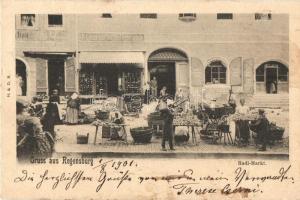 Regensburg, Radi-Markt, Günzradi Hofhutmacher / market, hat makers shop (Rb)