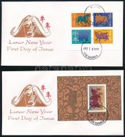 Chinese New Year 2 mini sheets + block 3 FDC Kínai újév 2 klf kisív + blokk 3 FDC-n