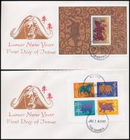 Chinese New Year 2 diff minisheets + block on 3 FDCs Kínai újév 2 klf kisív + blokk 3 FDC-n