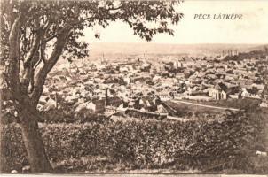 Pécs - 3 db régi városképes lap: Posta és távirda palota, Belvárosi katolikus kör, látkép