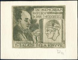 Torró Vilmos (1935-2001): Ex libris Dr Balázs Béla. Rézkarc, papír, jelzett, 8×10 cm