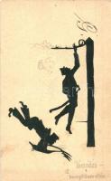 Katona. sziluett művészlap / soldier. silhouette art postcard (EK)