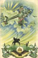 Magyar feltámadást! Katonai repülős magyar irredenta művészlap / WWII Hungarian airforce, irredenta art postcard, folklore s: Bozó (EK)