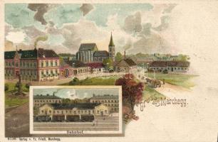 1899 Marchegg railway-station Litho