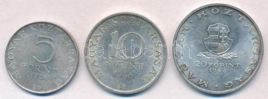 1948. 5Ft Ag "Petőfi" + 10Ft Ag "Széchenyi" + 20Ft Ag "Táncsics" - &qu...