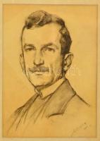 Edvi Illés Aladár (1858-1927): Férfi portré, szén, papír, jelzett, paszpartuban, üvegezett fa keretben, 39,5×28 cm