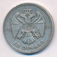 Jugoszlávia 1931. 20D Ag "I. Sándor" T:2 
Yugoslavia 1931. 20 Dinara Ag "Alexander I...