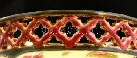 Zsolnay perzsa mintás kaspó, kézzel festett porcelánfajansz, jelzett (TJM), formaszám:1064, alján má...