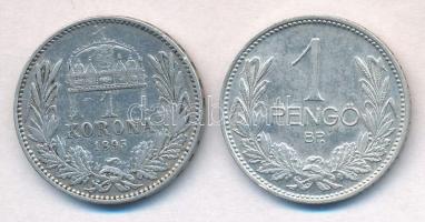 1895KB 1K Ag "Ferenc József" + 1939. 1P Ag T:2,2-,1-