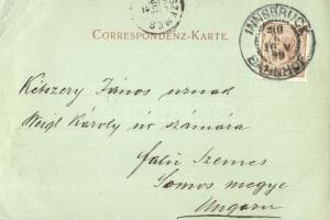 1899 Innsbruck, Schloss Amras. Verlag von Josef Stiegler / castle + Innsbruck Bahnhof stamp (EK)