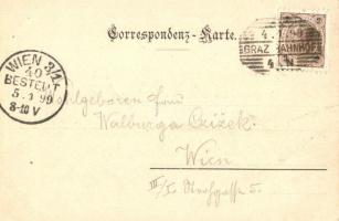 1899 Graz, Schlossberg / castle hill + Graz Bahnhof stamp