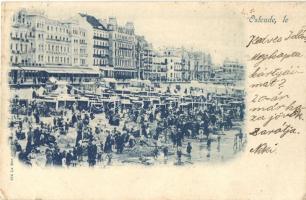 1898 Ostend, Ostende; beach, bathing people, cabins + Ostende Station stamp (EK)