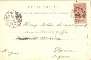 1898 Ostend, Ostende; beach, bathing people, cabins + Ostende Station stamp (EK)