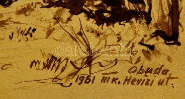 Sostarics Lajos (1896-1968): Óbuda Hévízi út. Tus, papír, jelzett, 28×21 cm