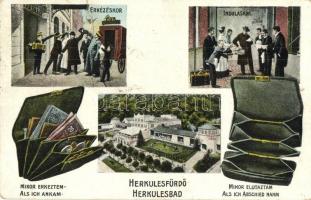 Herkulesfürdő, Baile Herculane; Pénznyelő, humoros montázslap a fürdőről / Money Pit, humorous montage postcard, spa (fa)