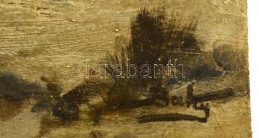 Baky Albert (1868-1944): Róka a havas tájban, olaj, karton, jelzett, 32×23 cm