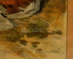 Edvi Illés Aladár (1858-1927): Tehenek, színezett rézkarc, papír, jelzett, üvegezett fa keretben, 38...