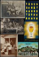 Sörivók, söröző társaságok, sörös képeslapok, 3 db vintage fotó + 3 db képeslap, különféle korokból, 13x18 cm és 10,5x15 cm között