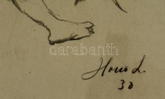 Holló László (1887-1976): Tanulmányrajzok, szén, papír, jelzett, paszpartuban, üvegezett fa keretben...