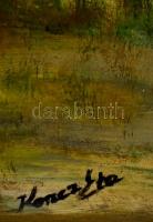 Koncz Eta (?-2016): Erdő részlet. Olaj, farost, jelzett, keretben, 30×50 cm