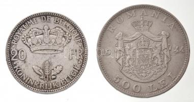 Vegyes: Belgium 1935. 20Fr Ag "III. Lipót" + Románia 1944. 500L Ag "I. Mihály" T...