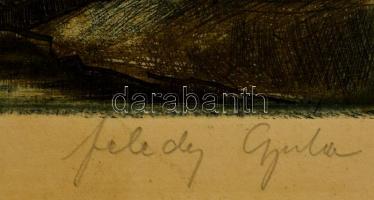 Feledy Gyula (1928-2010): Este, színezett rézkarc, papír, jelzett, 23,5×29 cm