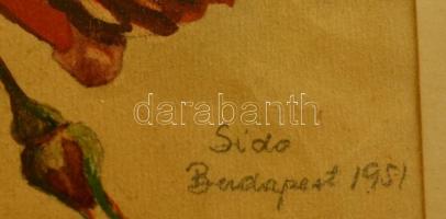 Sidó Géza (?-?): Rózsaszál. Akvarell, papír, üvegezett keretben, foltos, 24×29 cm