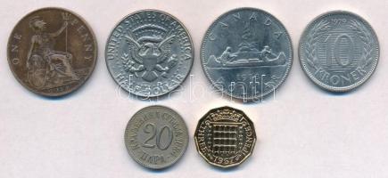 6db-os vegyes külföldi érme tétel, közte Nagy-Britannia 1919. 1p Br "V. György" T:2,2
6pc...