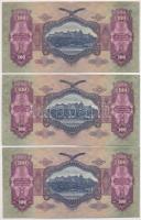 1930. 100P (3x) sorszámkövetők, csillagos sorozatszám, alacsony "E073 000220 - E073 000222"...