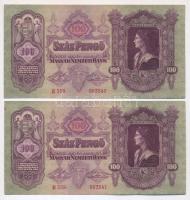 1930. 100P (8x) 4db sorszámkövető pár T:II egyik bankjegyen szakadás