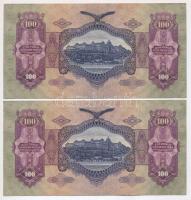 1930. 100P (8x) 4db sorszámkövető pár T:II egyik bankjegyen szakadás
