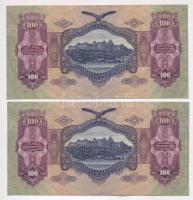 1930. 100P (8x) 4db sorszámkövető pár T:II egyik bankjegyen szakadás