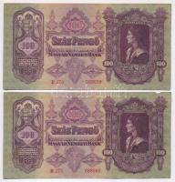 1930. 100P (8x) 4db sorszámkövető pár T:II egyik bankjegyen szakadás